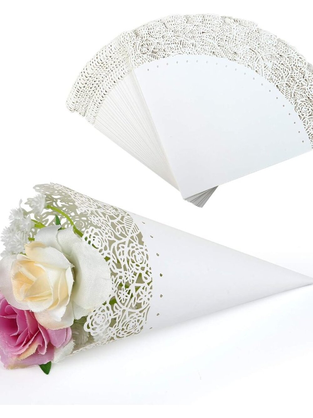 100 Pcs Flower Confetti Petal Cone for Wedding Party, White